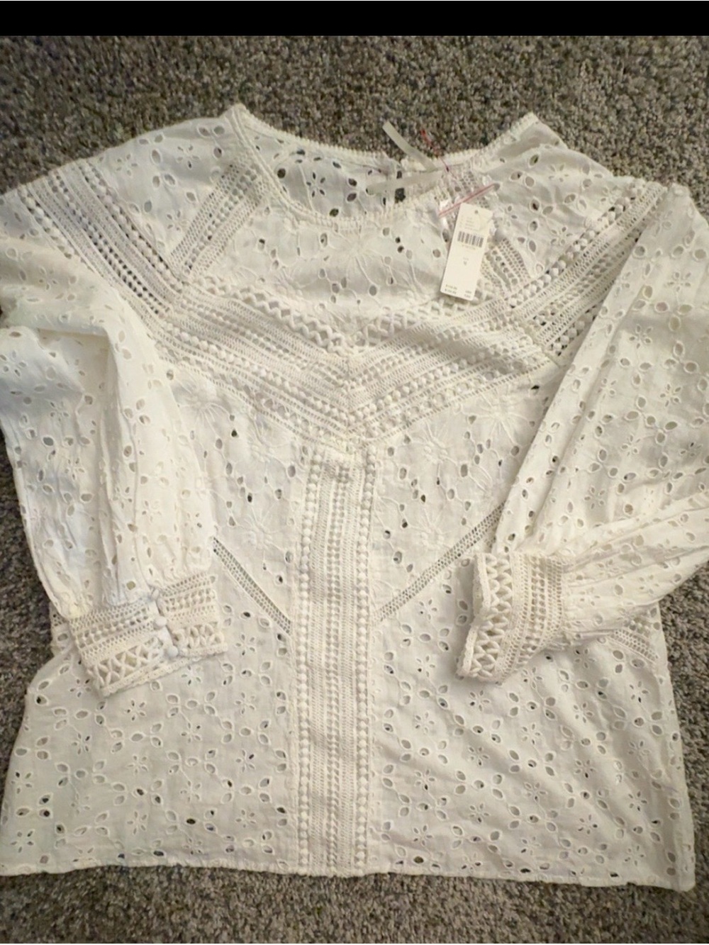 Anthropologie White Eyelet 100% cotton Lace Blouse NWT size M $130